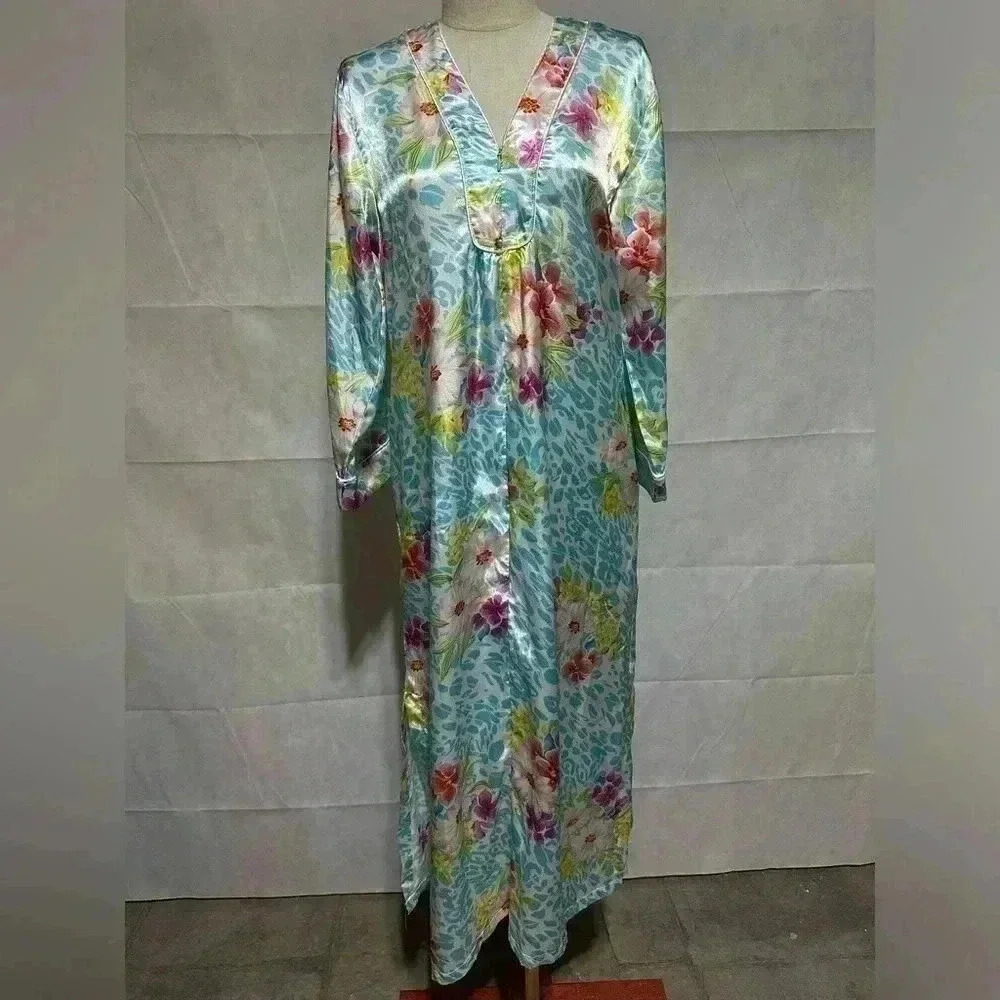 VTG Oscar De La Renta Pink Label Small Zip Front Night Gown Floral Leopard NWOT